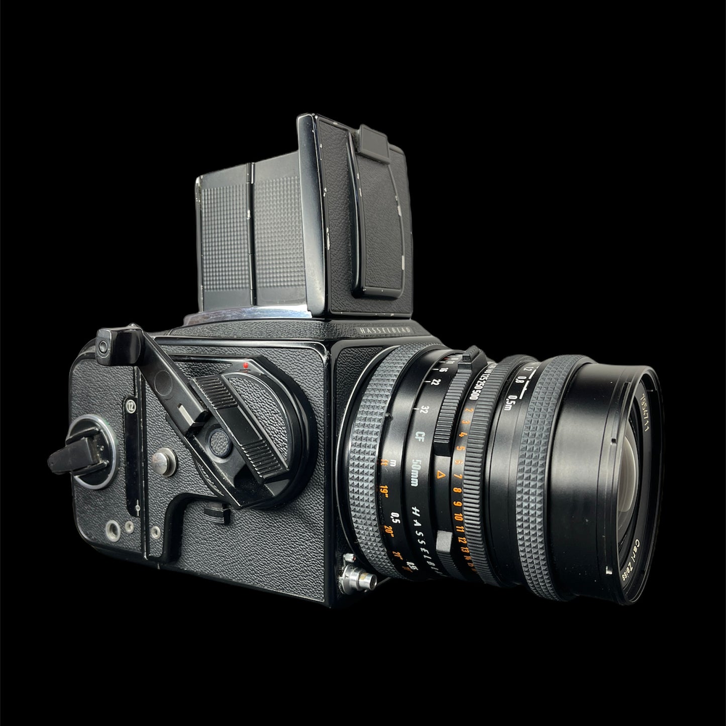 Hasselblad 500c/m Black w/ 50mm Distagon CF FLE A12 Back B#RC1307799 L#7954711 JB AY