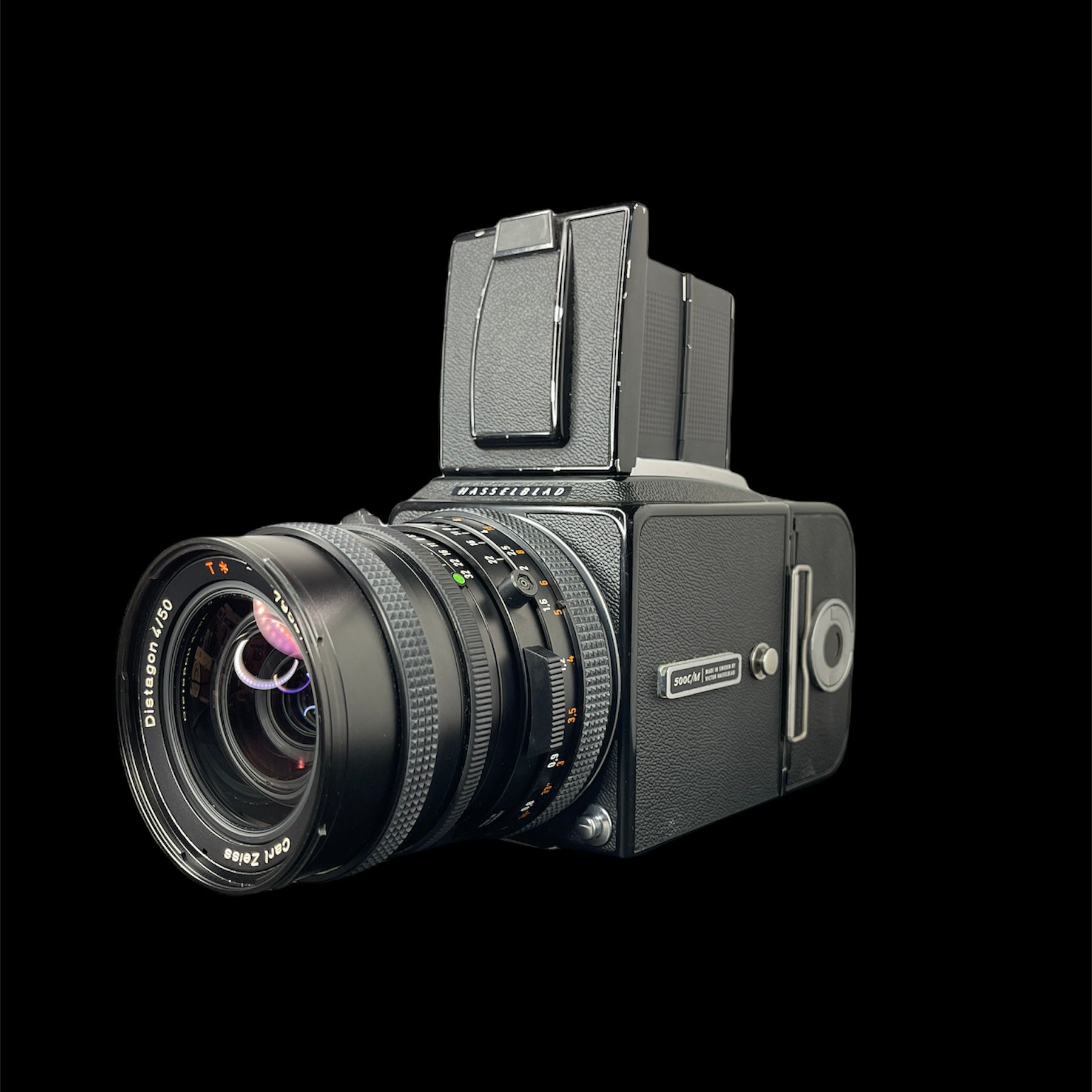 Hasselblad 500c/m Black w/ 50mm Distagon CF FLE A12 Back B#RC1307799  L#7954711 JB AY